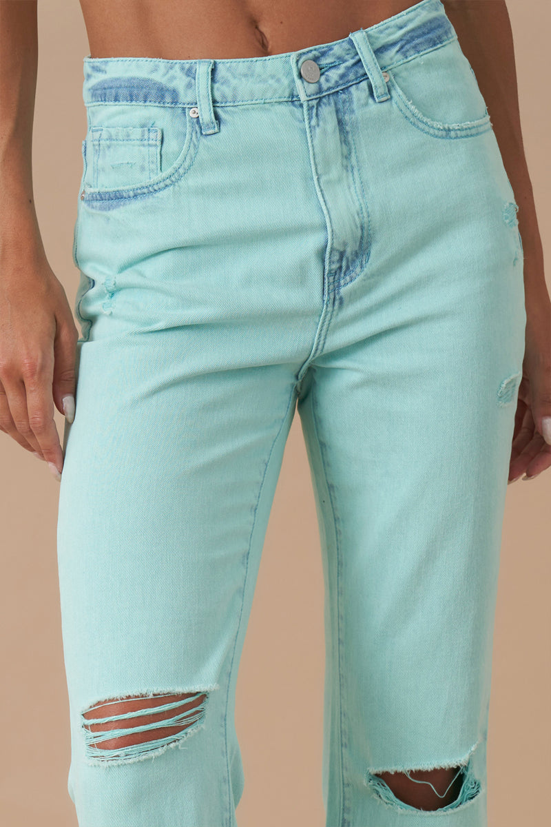 High Rise Crop Flare Distressed Jeans 