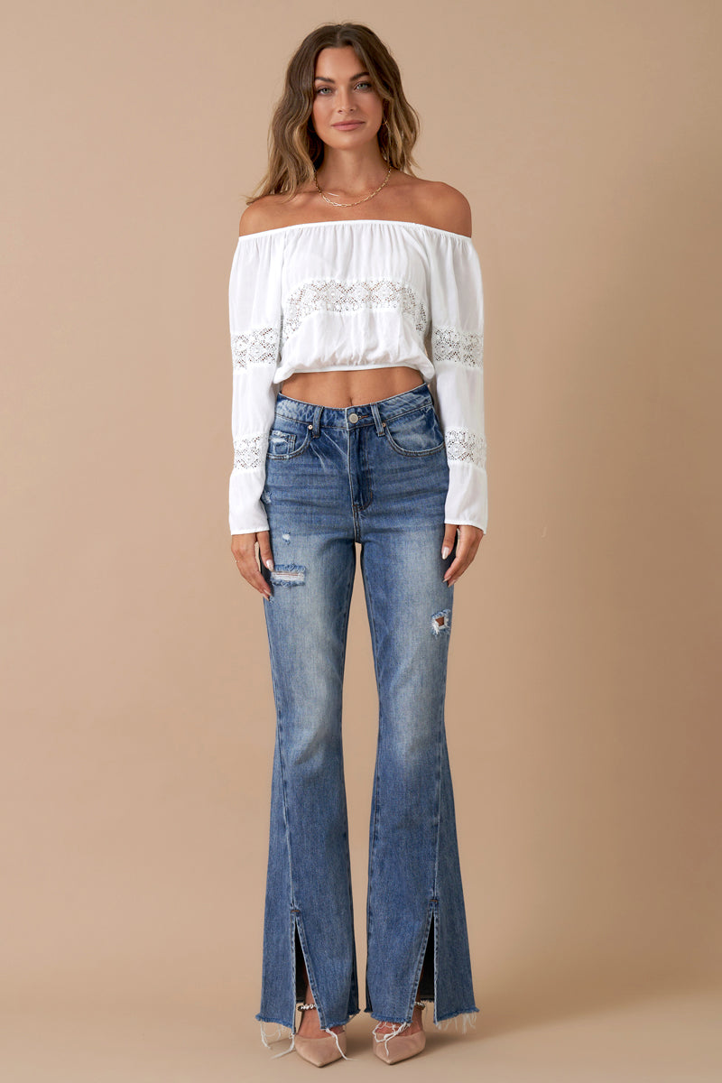 High Rise Slit Flare Jeans - Insanegene.com