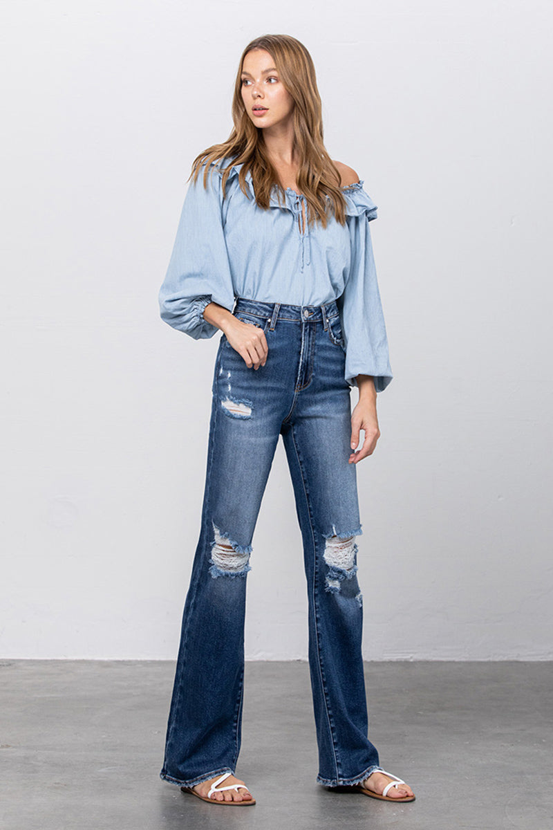 Sweeping the Street High Waist Long Relaxed Bootcut Flare Jeans - Insanegene.com