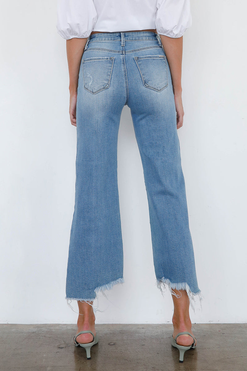 High Rise Wide Leg Angle Jeans - Insanegene.com