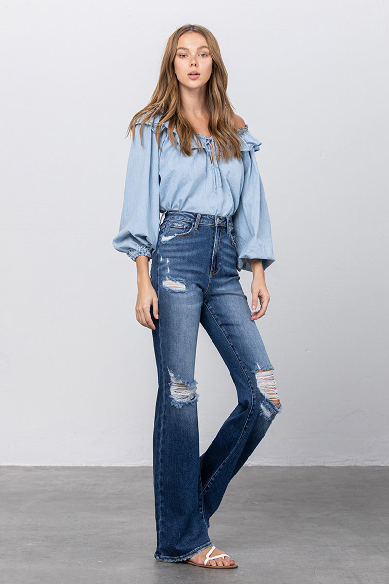 Sweeping the Street High Waist Long Relaxed Bootcut Flare Jeans - Insanegene.com