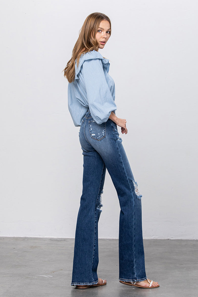 Sweeping the Street High Waist Long Relaxed Bootcut Flare Jeans - Insanegene.com