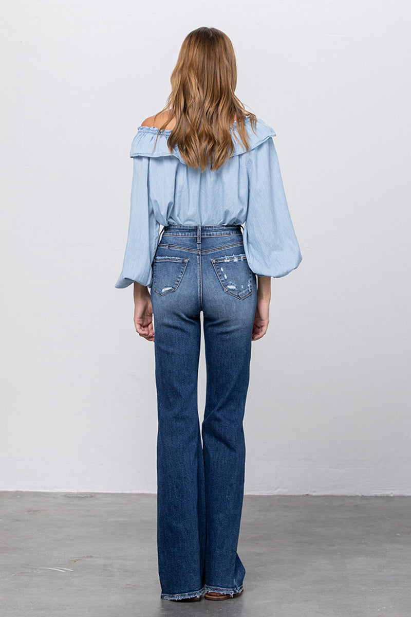 Sweeping the Street High Waist Long Relaxed Bootcut Flare Jeans - Insanegene.com