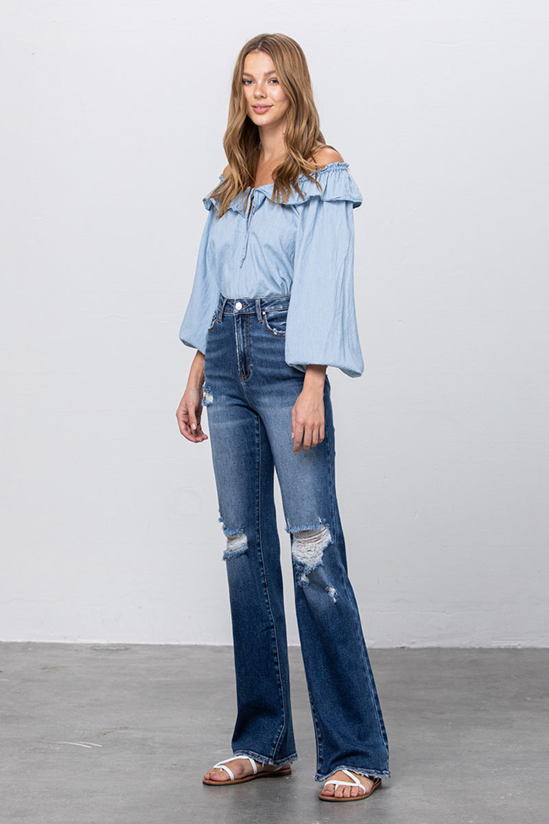 Sweeping the Street High Waist Long Relaxed Bootcut Flare Jeans - Insanegene.com