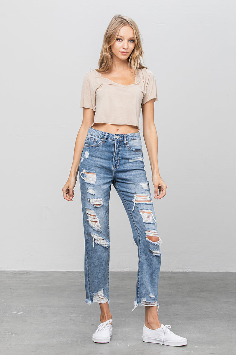 Abby Distressed Girlfriend Jeans - Insanegene.com