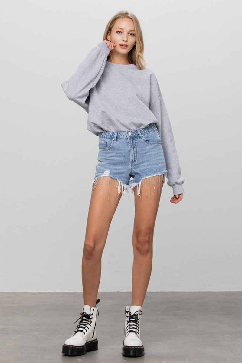 Rhinestone Denim Shorts Without Belt - Insanegene.com