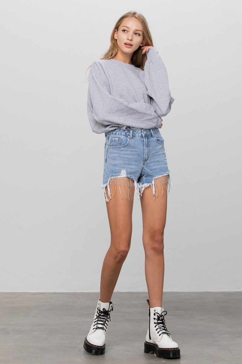 Rhinestone Denim Shorts Without Belt - Insanegene.com