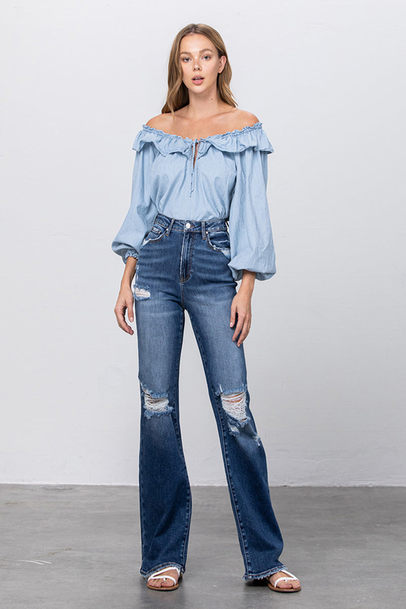 Sweeping the Street High Waist Long Relaxed Bootcut Flare Jeans - Insanegene.com