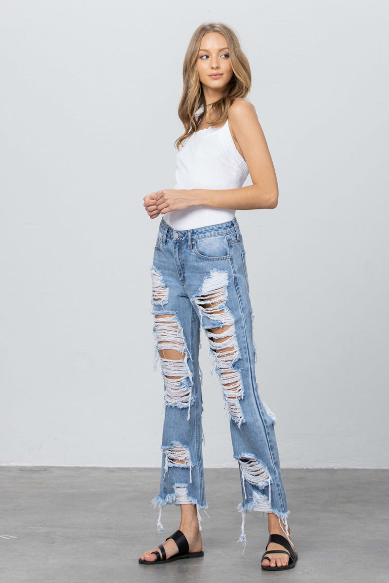 Bianca Destroyed Straight Jeans - Insanegene.com