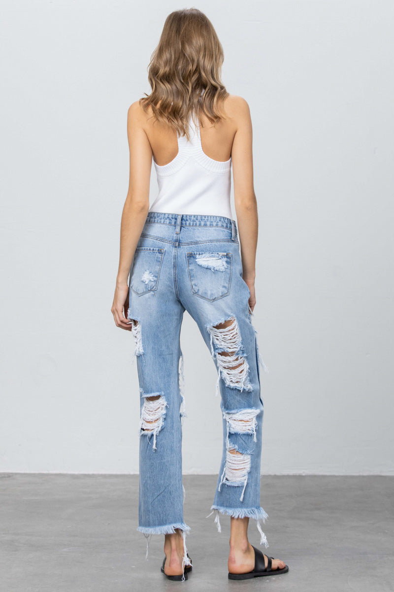 Bianca Destroyed Straight Jeans - Insanegene.com