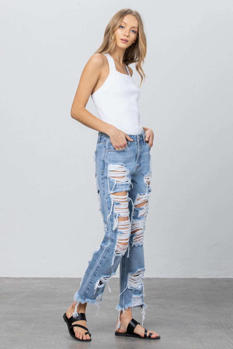 Bianca Destroyed Straight Jeans - Insanegene.com