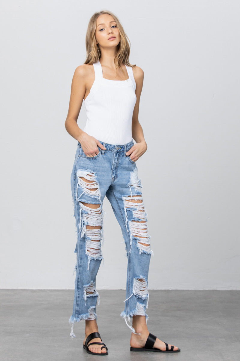 Bianca Destroyed Straight Jeans - Insanegene.com