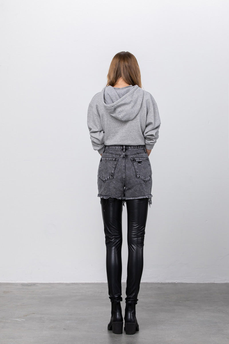 Distressed Love PU Leather Combo Denim Pants - Insanegene.com