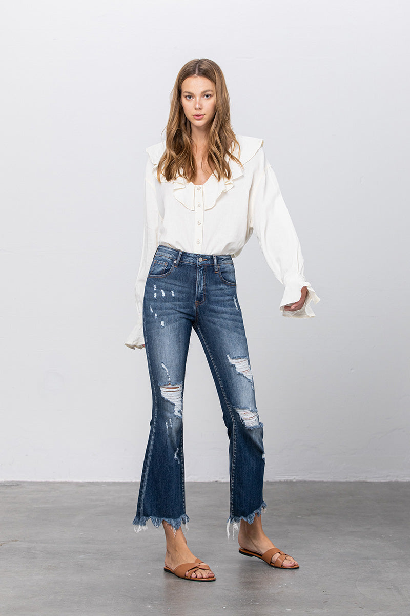 Sophia Crop Hem Flare Jeans - Insanegene.com