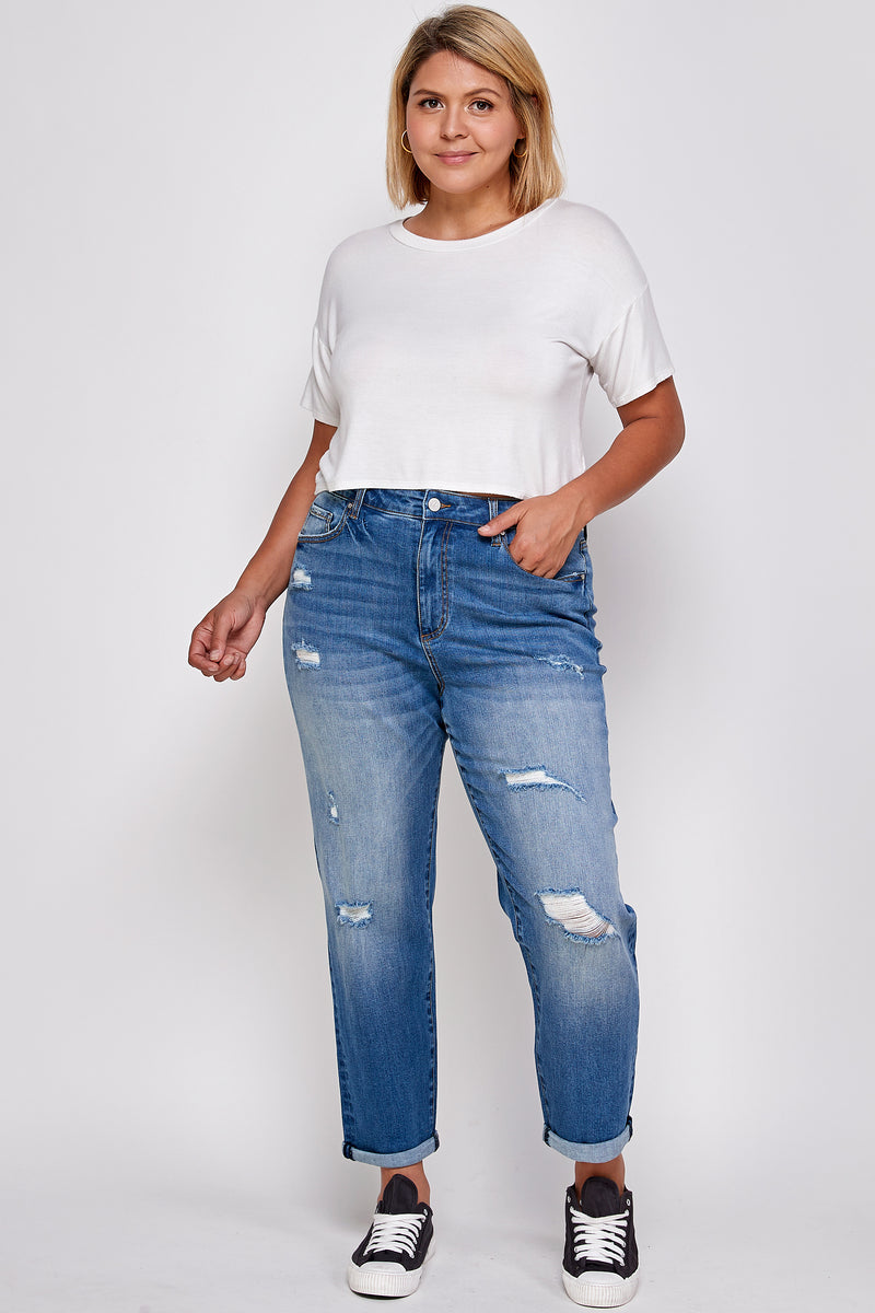 TAKE IT EASY PLUS SIZE SLIM FIT BOYFRIEND JEANS - Insanegene.com