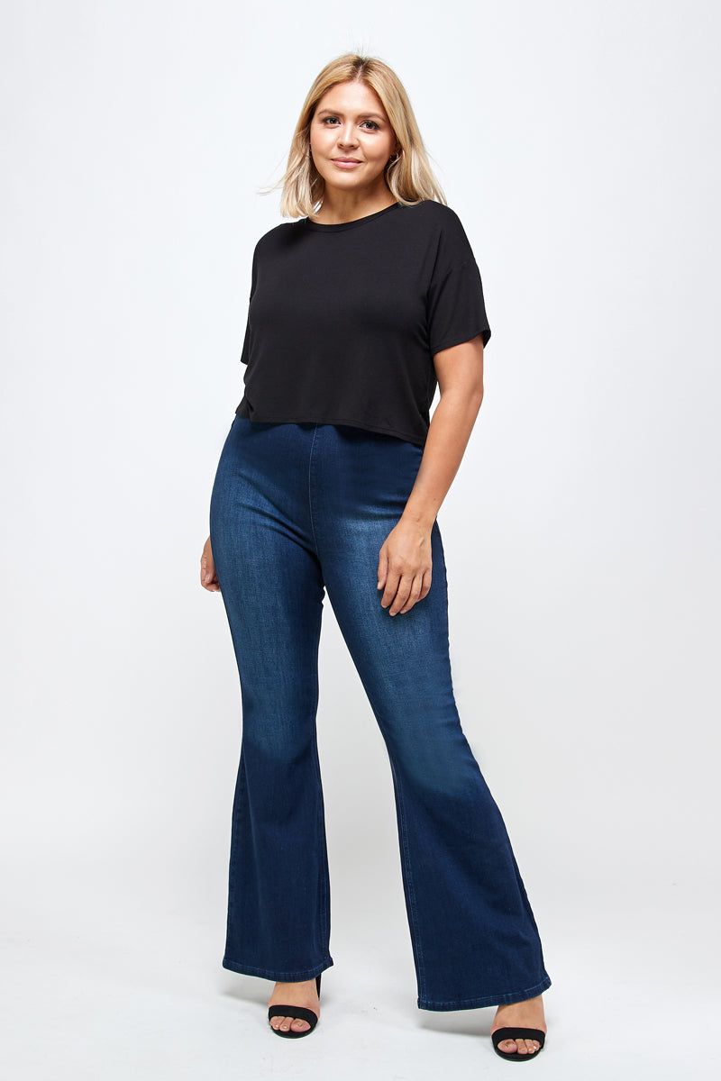 PLUS MID-RISE BANDED WIDER FLARE JEANS - Insanegene.com