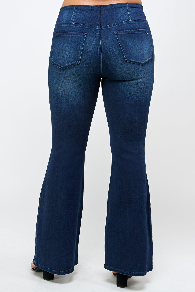 PLUS MID-RISE BANDED WIDER FLARE JEANS - Insanegene.com