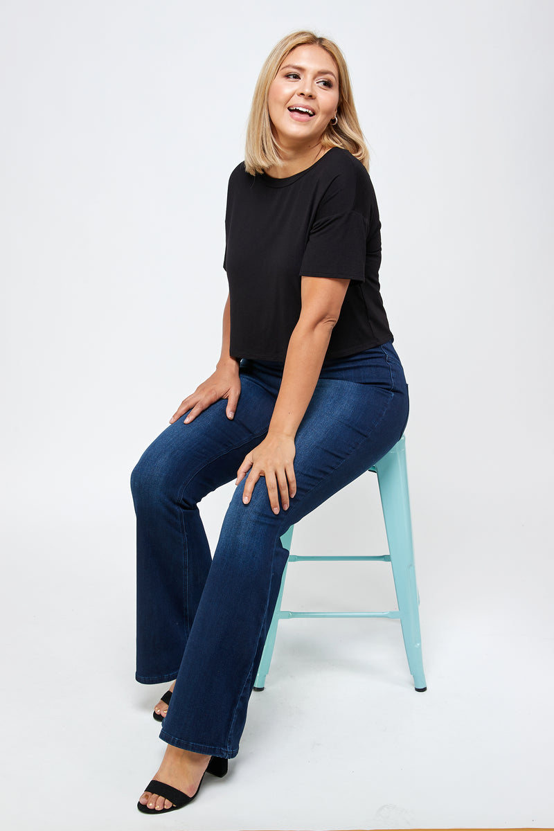 PLUS MID-RISE BANDED WIDER FLARE JEANS - Insanegene.com