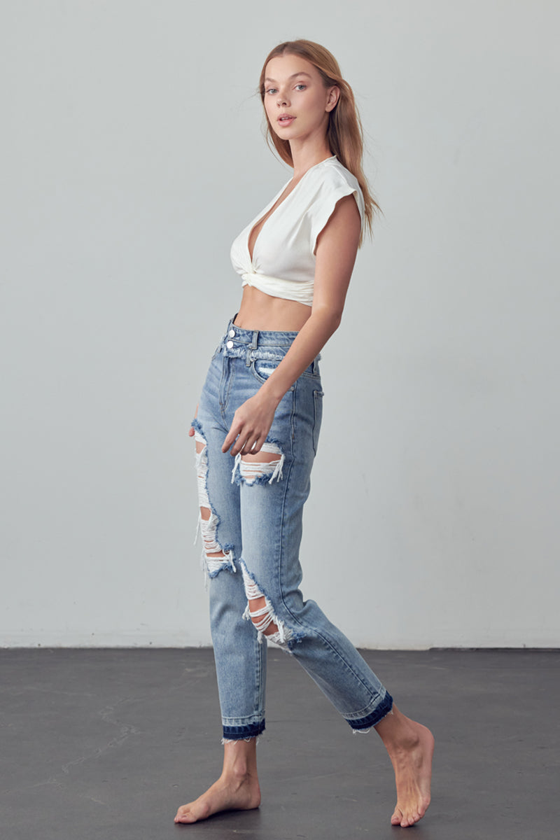 Sasha High Rise Double Waist Banded Jeans - Insanegene.com
