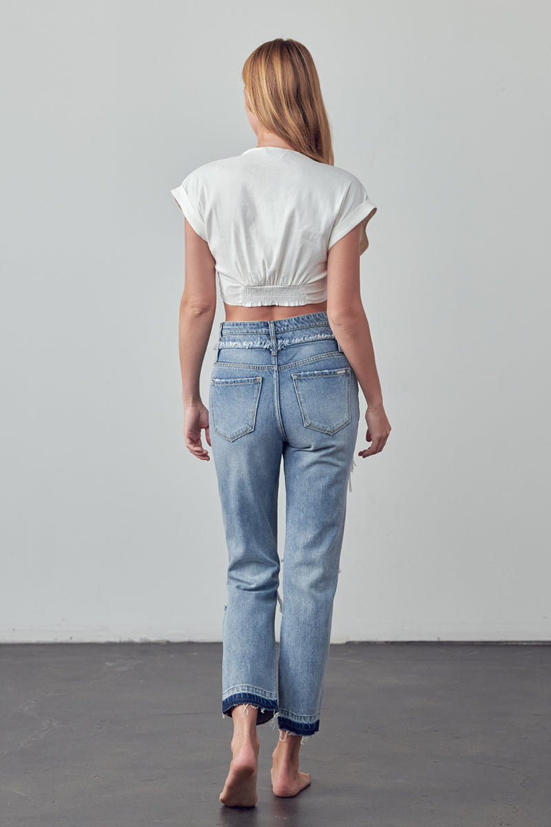 Sasha High Rise Double Waist Banded Jeans - Insanegene.com