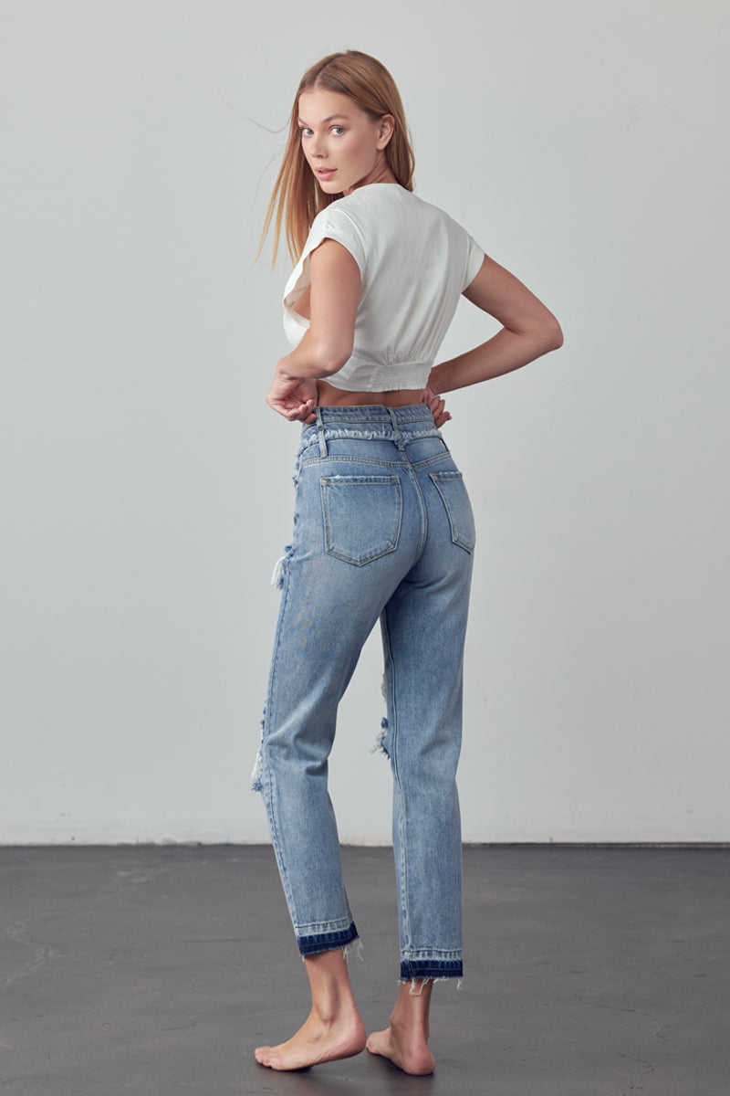 Sasha High Rise Double Waist Banded Jeans - Insanegene.com