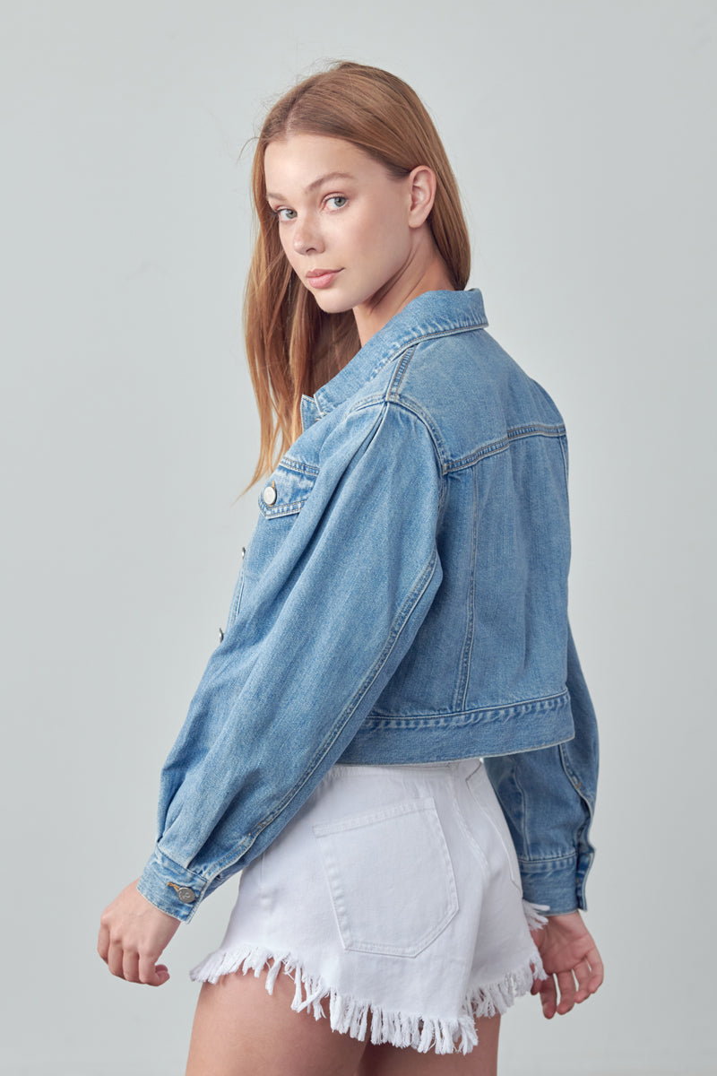 Slip On Puff Sleeve Denim Jacket - Insanegene.com