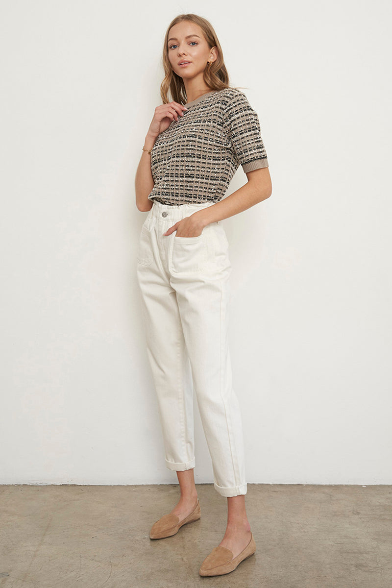 High Rise Elastic Paper Bag Waist Slouch Jeans - Insanegene.com