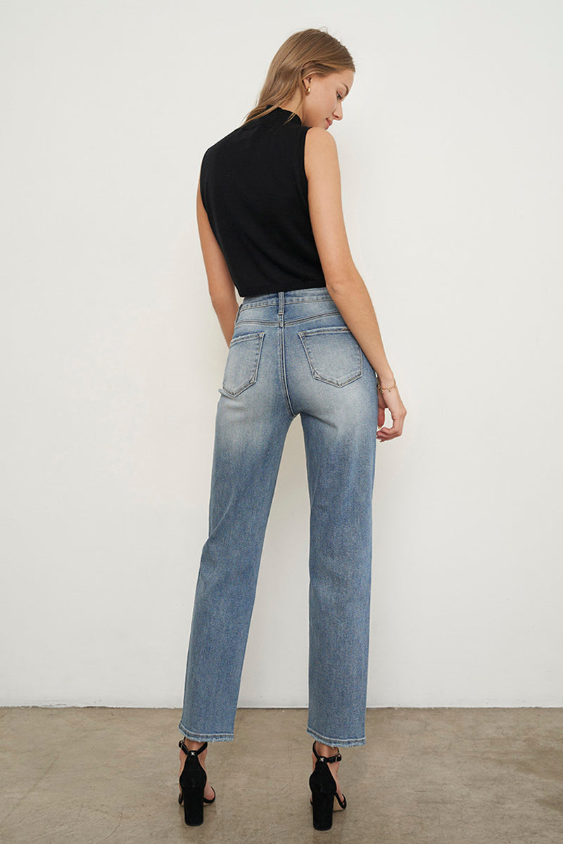 High Rise Crossover Girlfriend Jeans - Insanegene.com