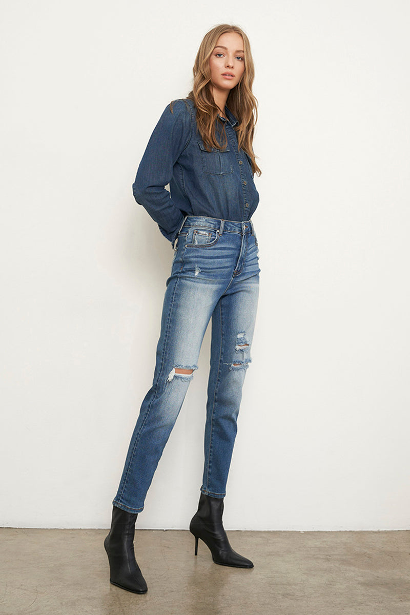 High Rise Girlfriend Stretched Jeans - Insanegene.com
