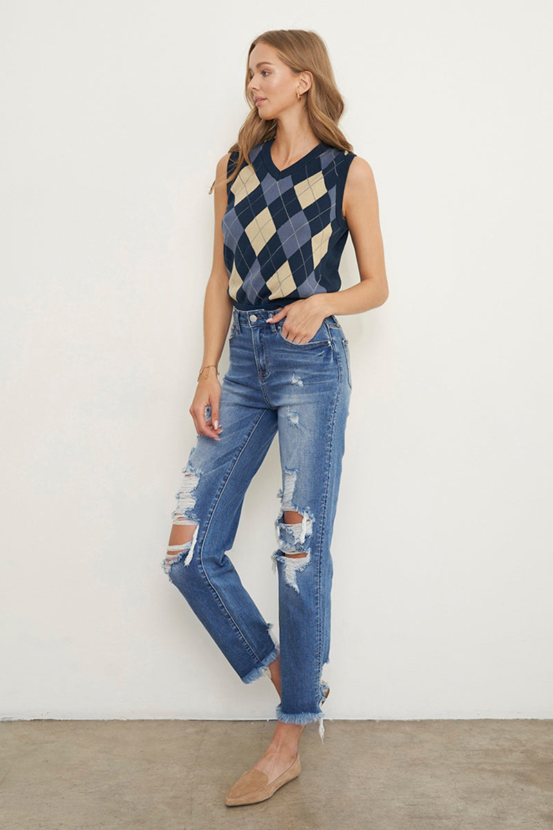 Eva Mid Rise Ripped Frayed Hem Boyfriend Jeans - Insanegene.com