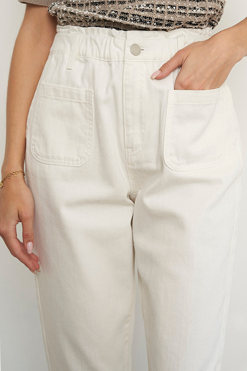 High Rise Elastic Paper Bag Waist Slouch Jeans - Insanegene.com