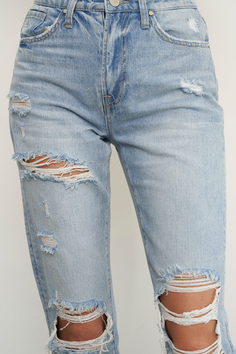 High Rise Ripped Girlfriend Jeans