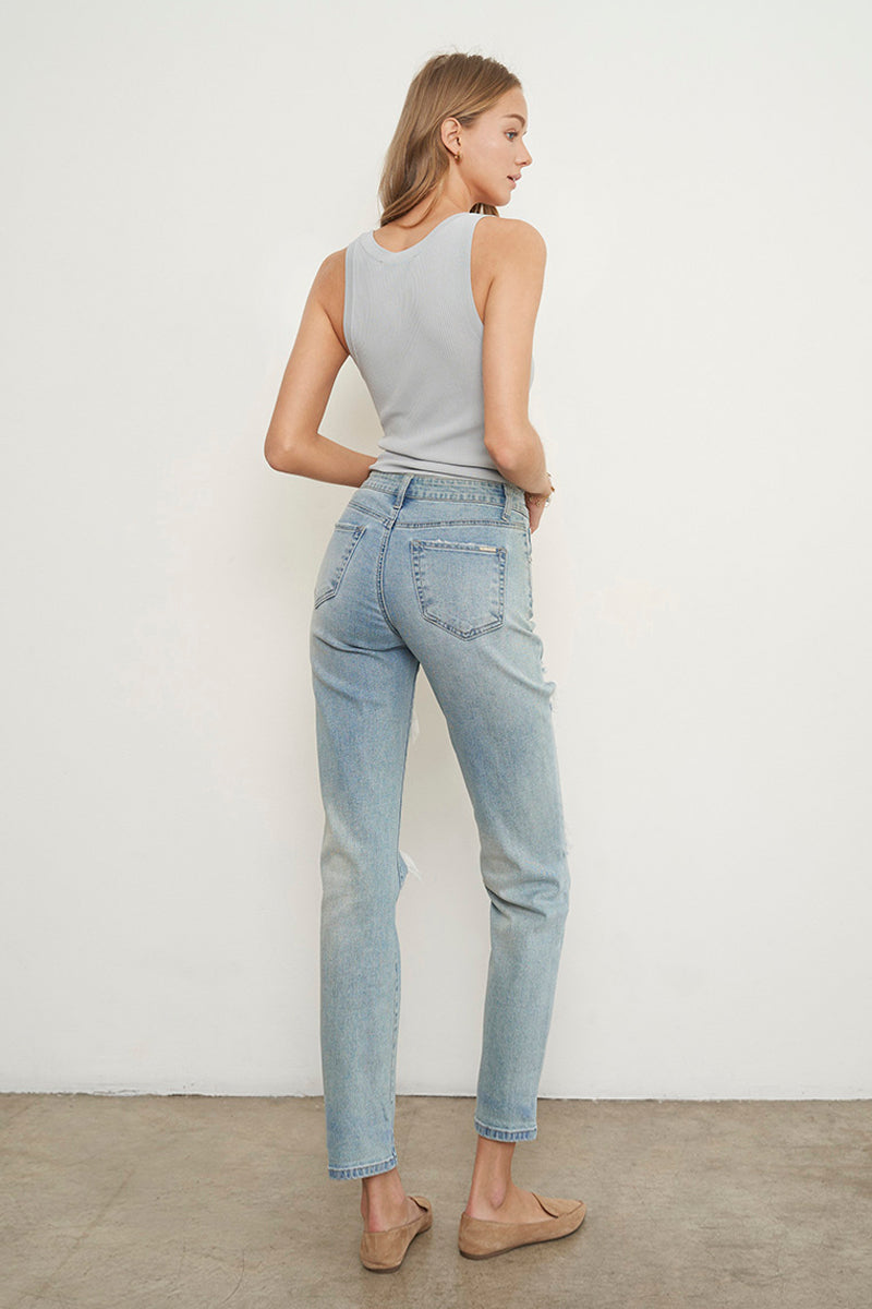 Holly Asymmetric Ripped Mid Rise Boyfriend Jeans - Insanegene.com