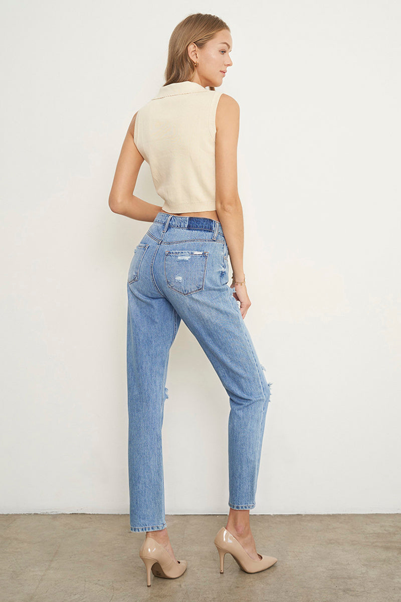Moneymaker Light Blue High Rise Ankle Straight Jeans - Insanegene.com