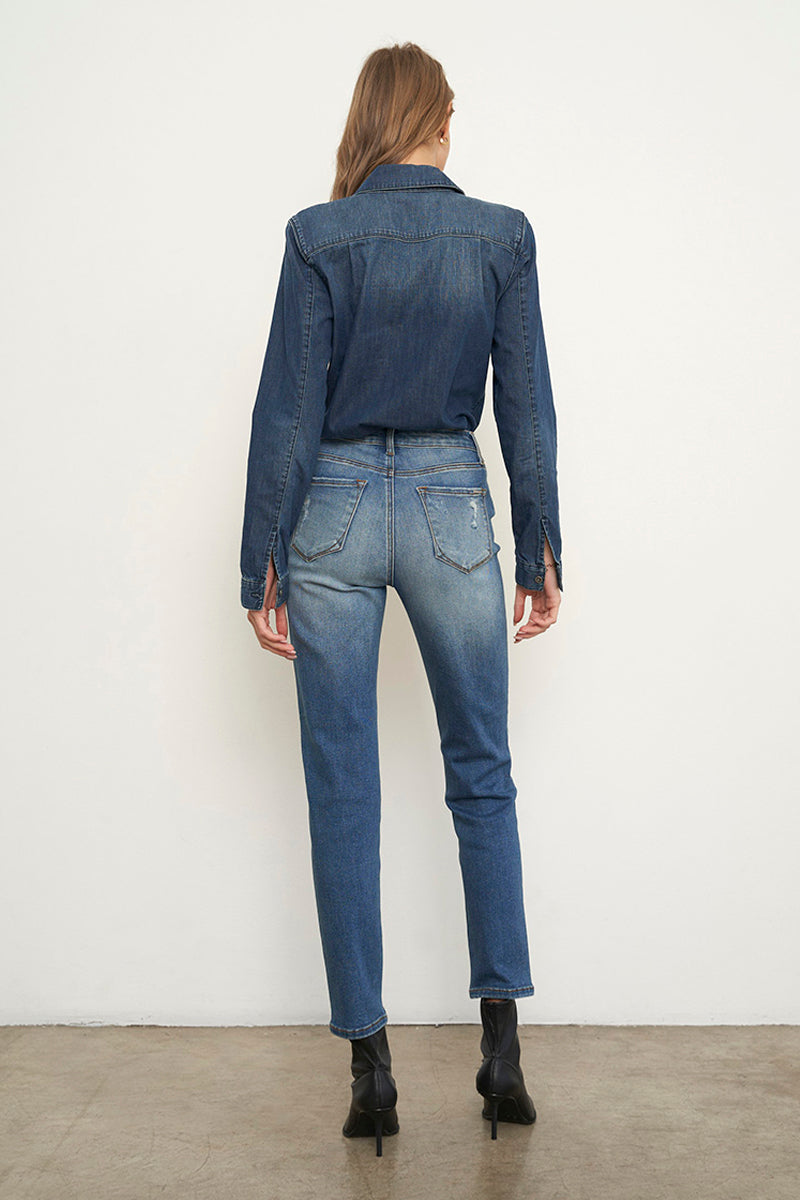 High Rise Girlfriend Stretched Jeans - Insanegene.com