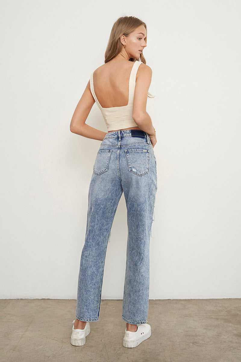 Stonewashed High Waist Ripped Boyfriend Jeans - Insanegene.com