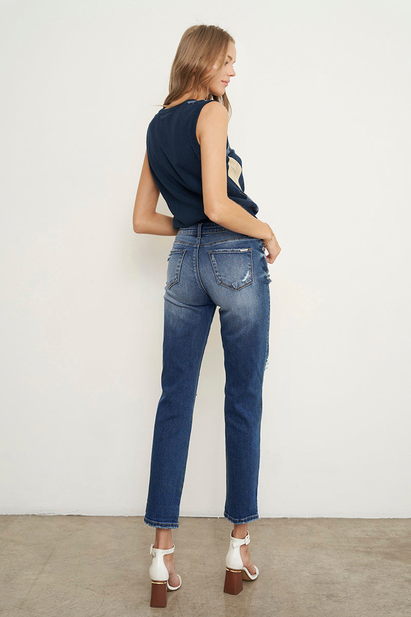 Ababa Mid Rise Distressed Boyfriend Jeans - Insanegene.com