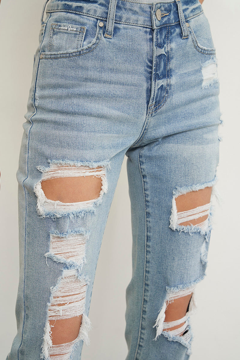Holly Asymmetric Ripped Mid Rise Boyfriend Jeans - Insanegene.com