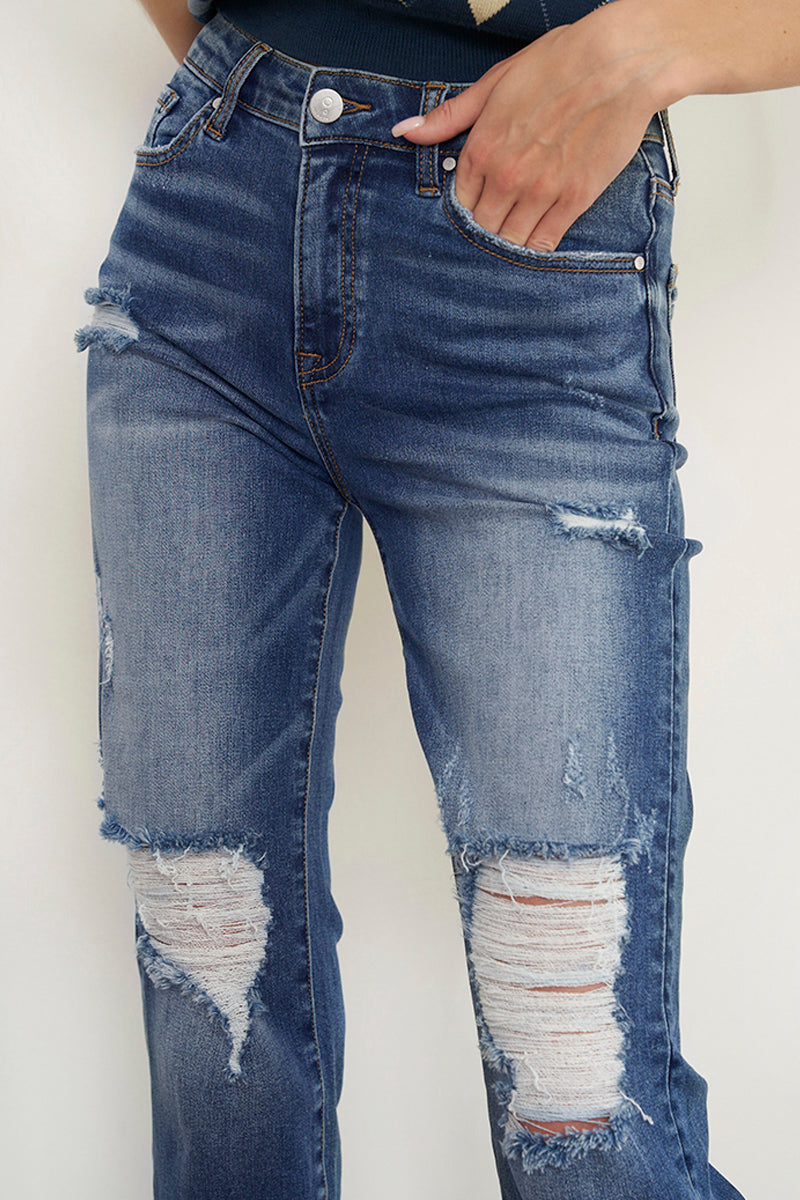 Ababa Mid Rise Distressed Boyfriend Jeans - Insanegene.com