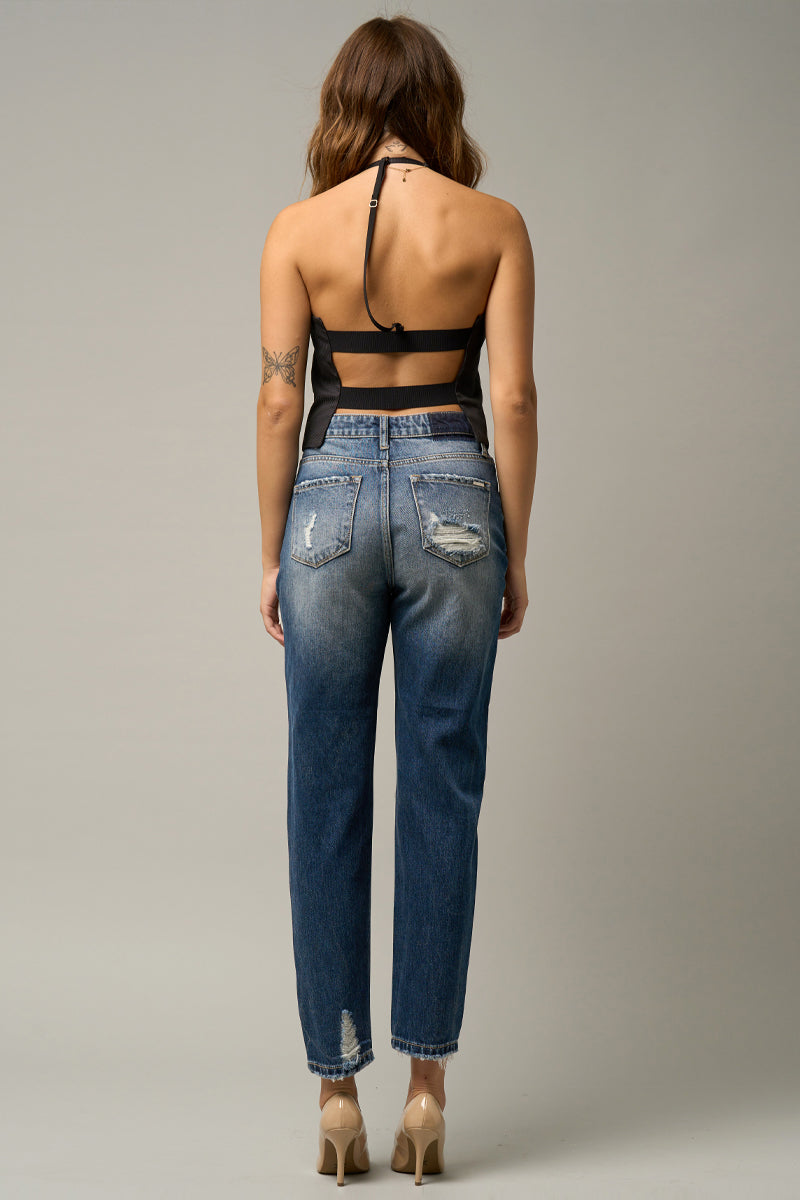 Supper Cute High Waist Straight Heavy Destroyed Jeans - Insanegene.com