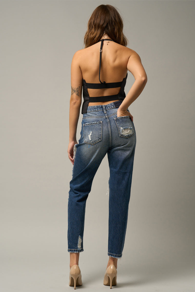 Supper Cute High Waist Straight Heavy Destroyed Jeans - Insanegene.com