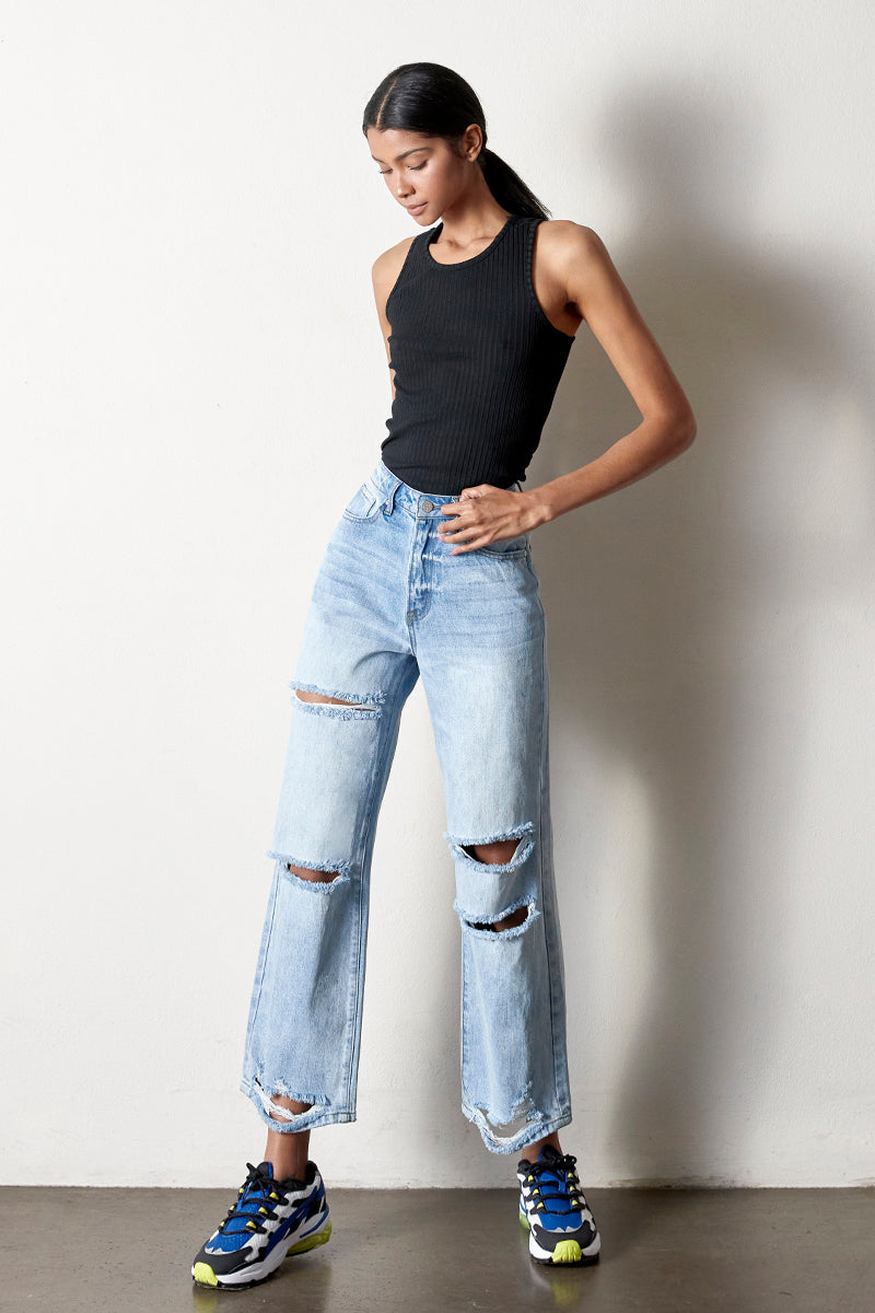 Destructed Straight Fit Jeans - Insanegene.com