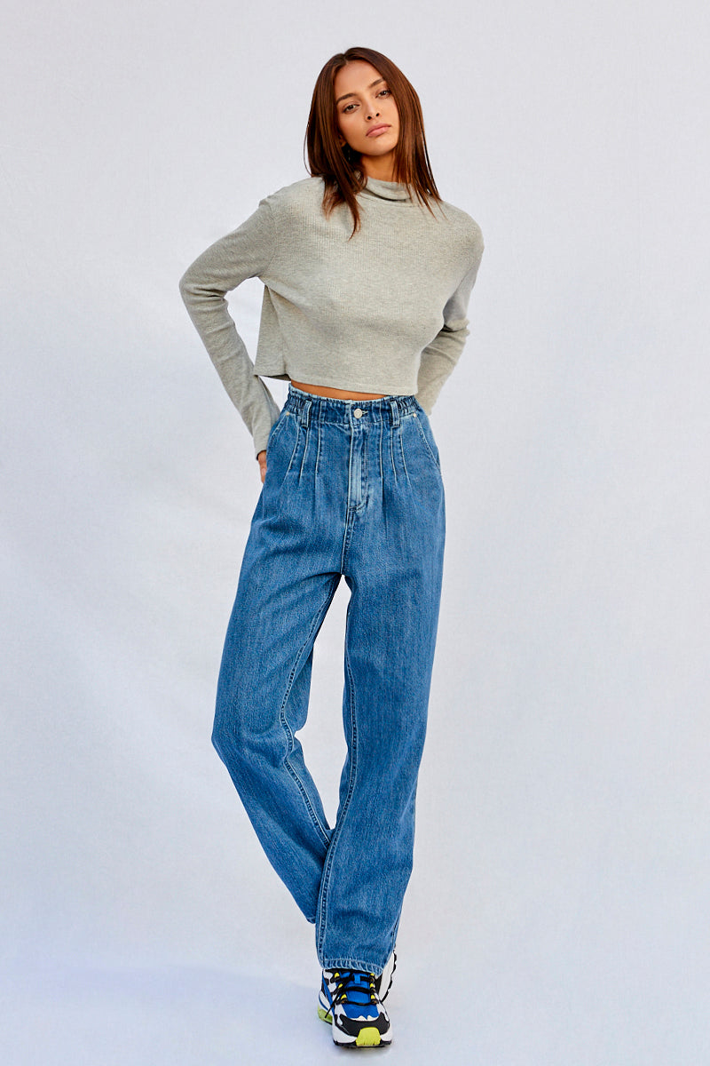 High Rise Pleated Mom Jeans | Insanegene.com