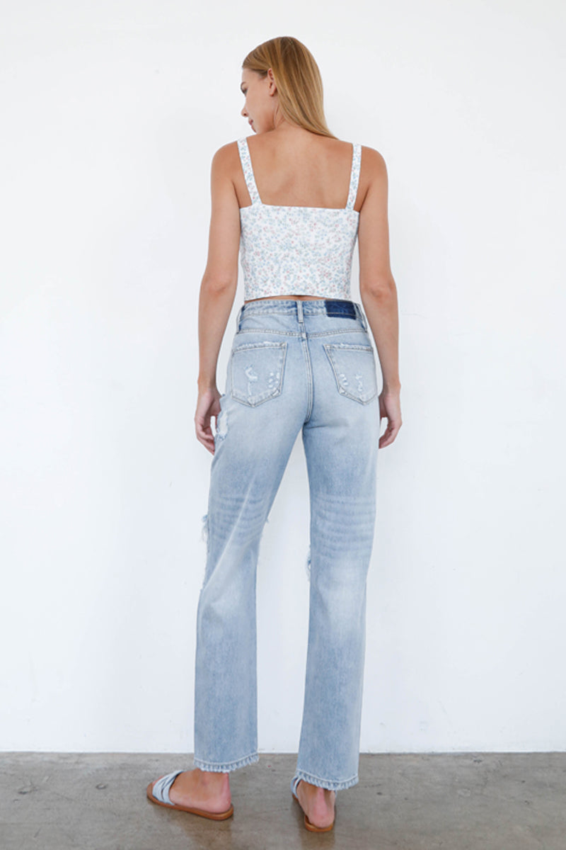 High Rise Ripped Straight Jeans - Insanegene.com
