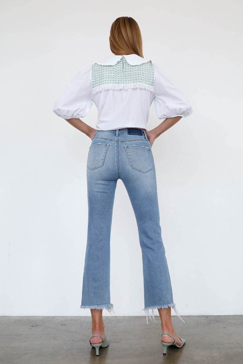 Super Relaxed Mid Rise Crop Boot Cut Jeans - Insanegene.com