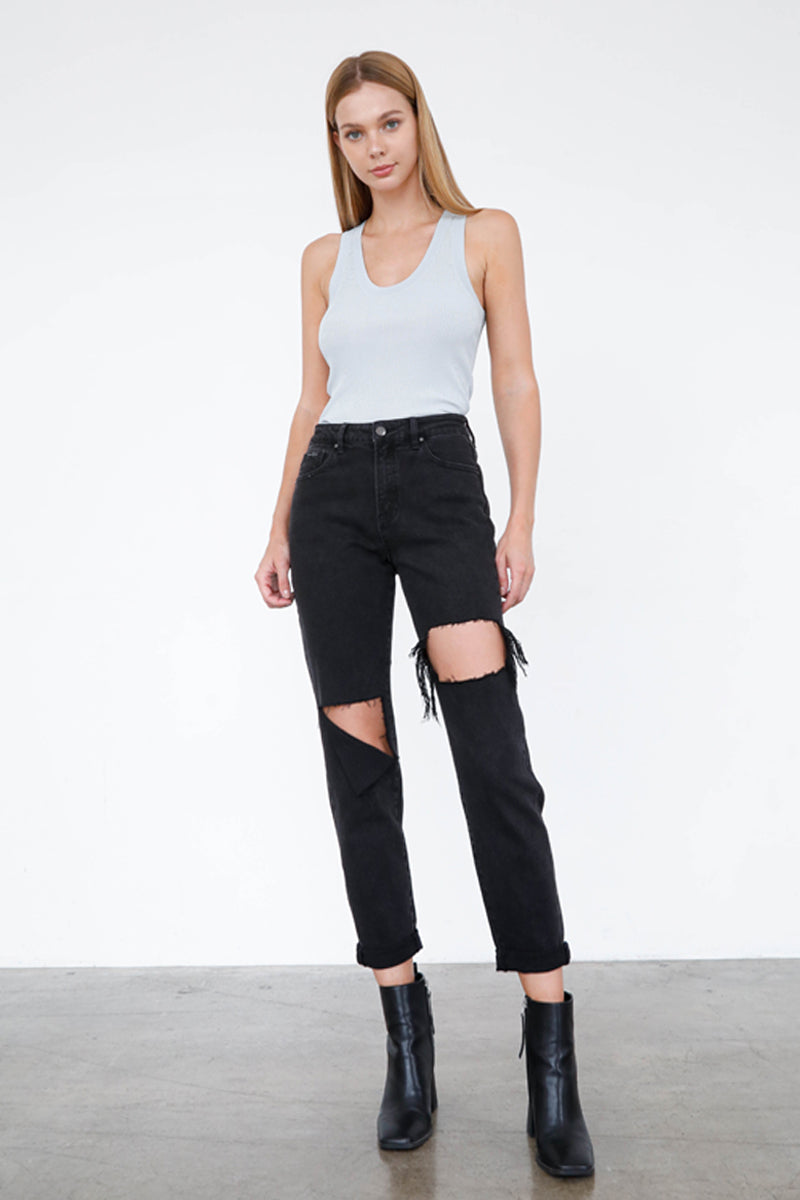 The Sofie Black Denim High Rise Distressed Ankle Jeans - Insanegene.com