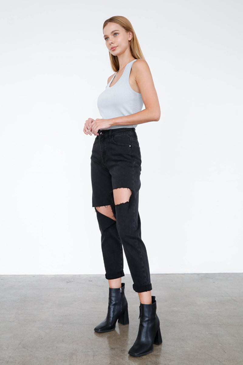 The Sofie Black Denim High Rise Distressed Ankle Jeans - Insanegene.com