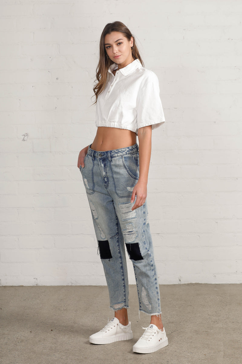 Slouch Vintage Patched Work Jeans - Insanegene.com