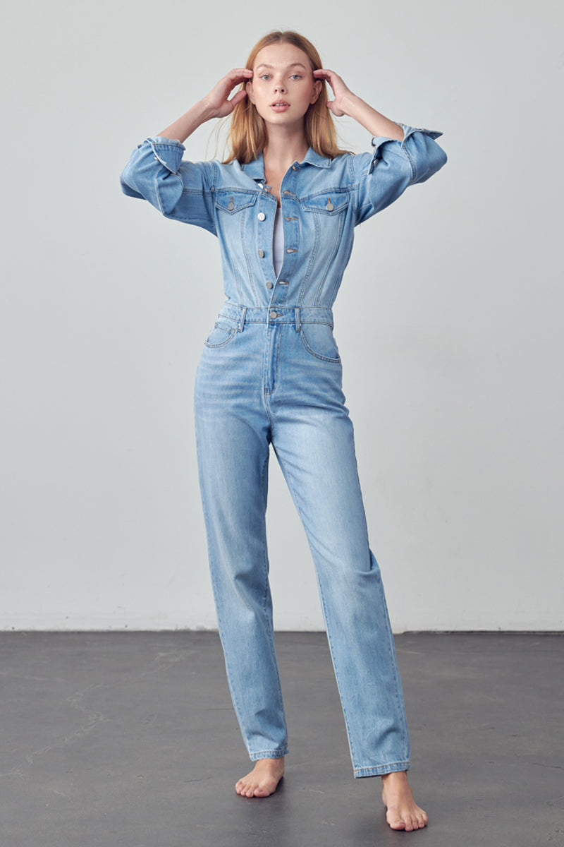 Soda Balloon Sleeve Denim Jumpsuit - Insanegene.com