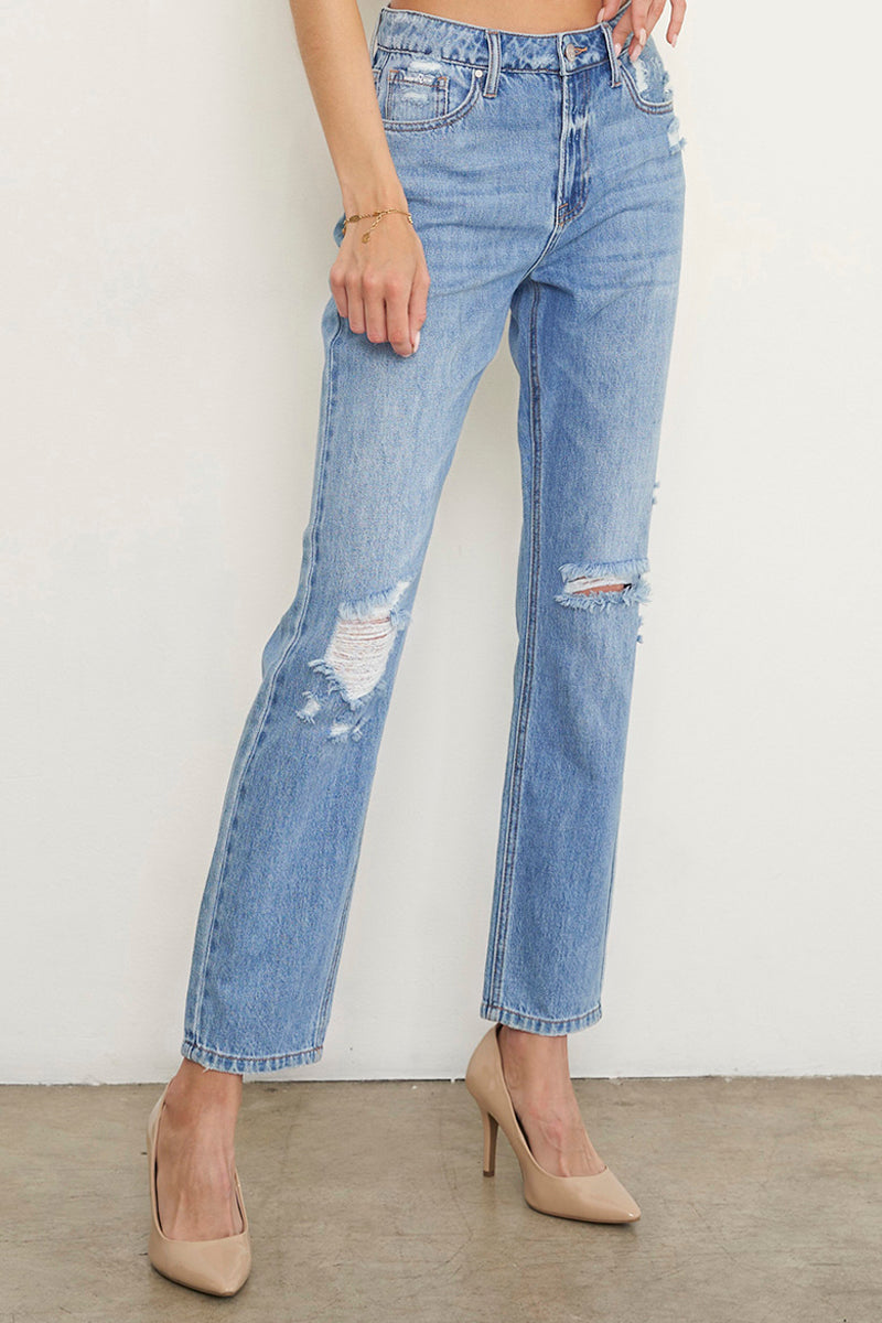 Moneymaker Light Blue High Rise Ankle Straight Jeans - Insanegene.com